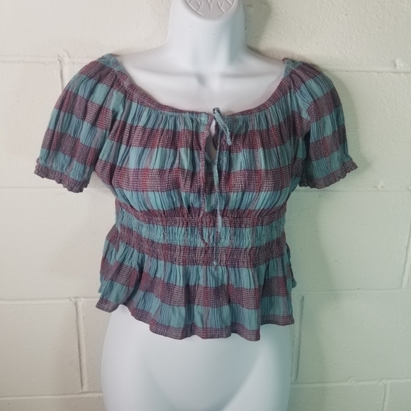 Free People Vivi smocked striped off shoulder top - Picture 4 of 11